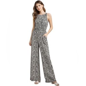 NWT Wide Leg Leaf Print Open Back Jumpsuit Size Large